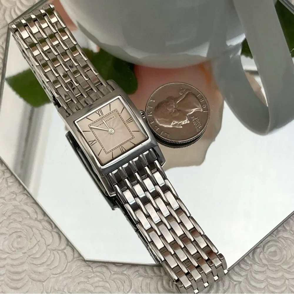 BCBGMaxAzria Stainless Steel Tank Style Dress Watch Roman Numerals